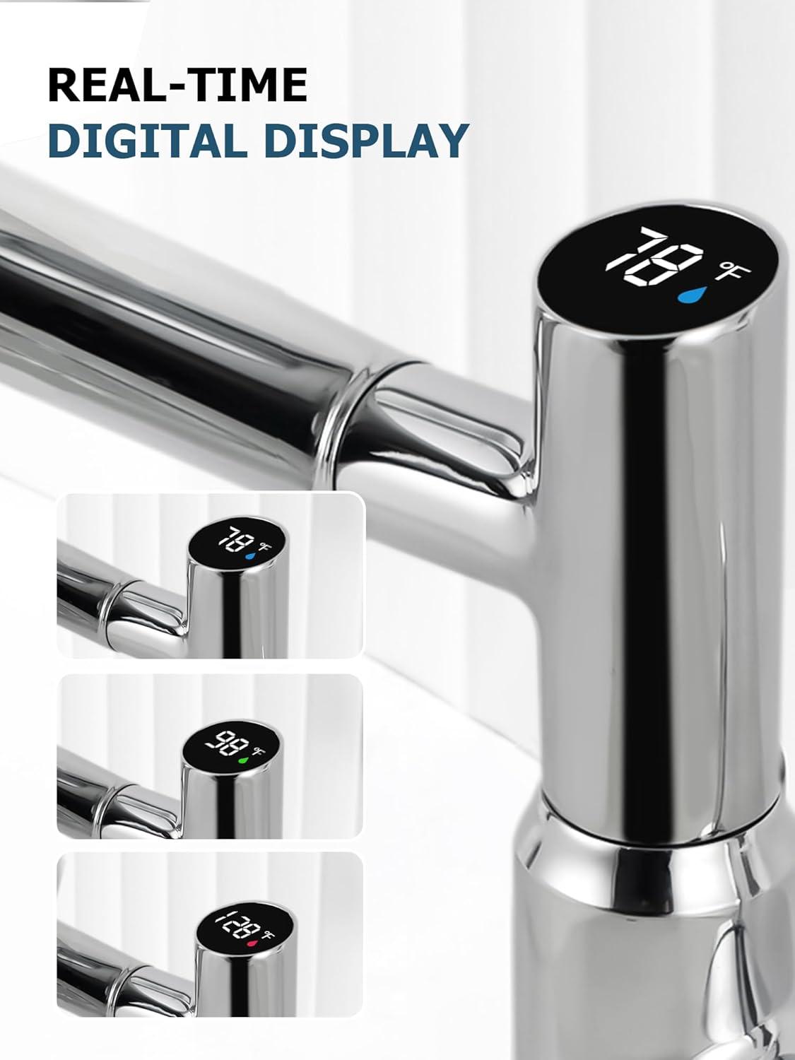 Lefton Rotatable Single Hole Bathroom Faucet with Temperature Display BF2204