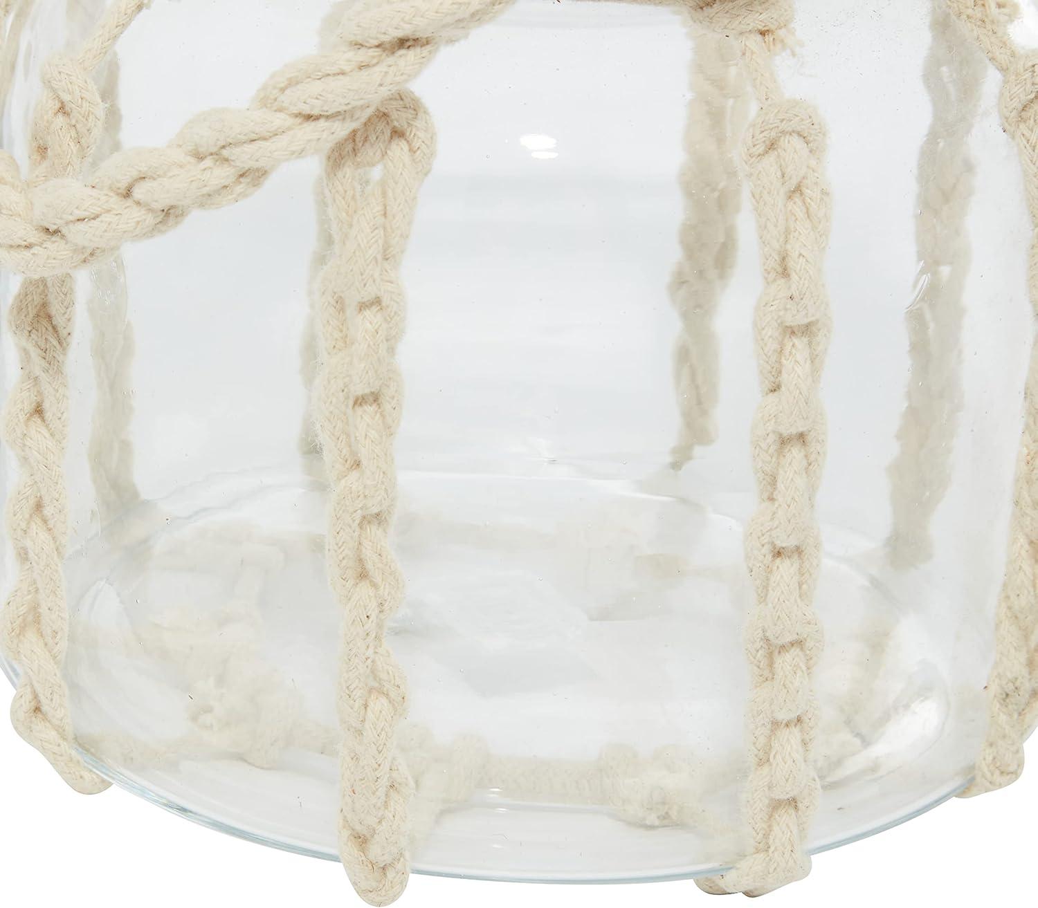 DecMode Clear Glass Decorative Candle Lantern with Rope Handle