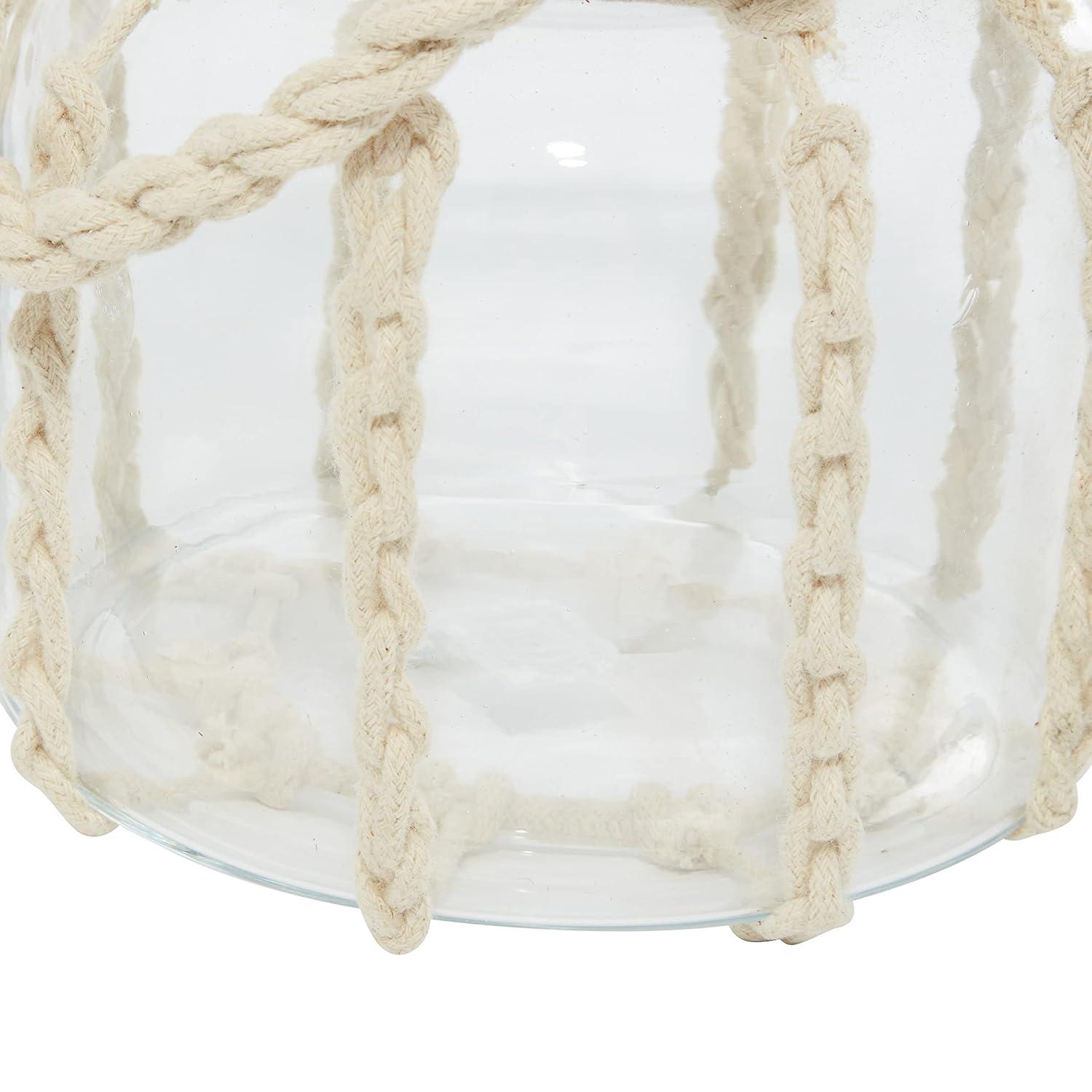 DecMode Clear Glass Decorative Candle Lantern with Rope Handle