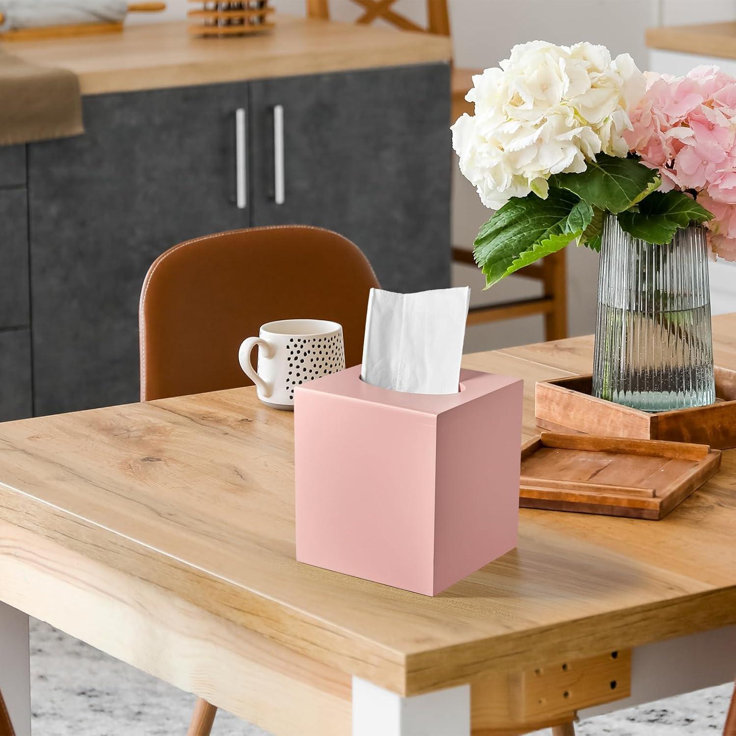 Blush Pink Resin Square Tissue Box Cover