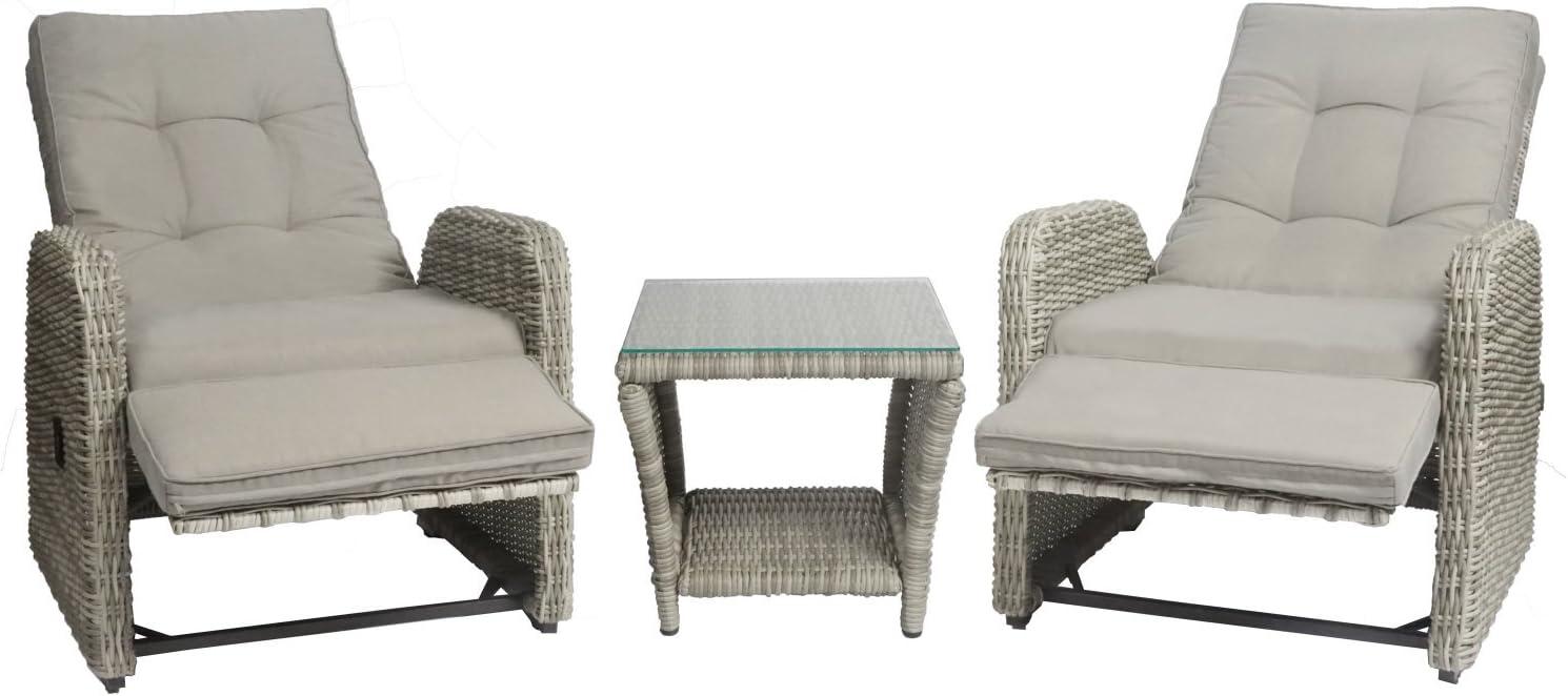 Elle Decor Vallauris 3-Piece Outdoor Reclining Chair Set, Grey