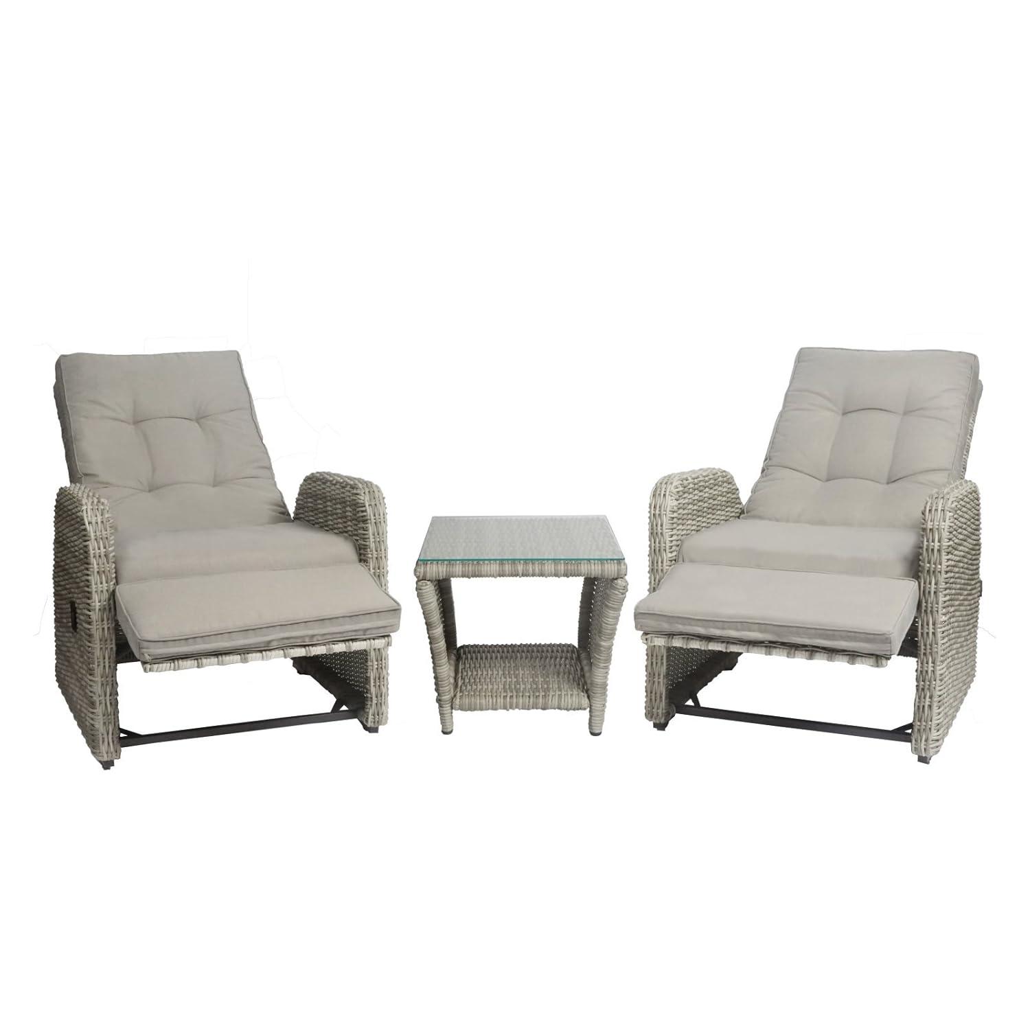 Elle Decor Vallauris 3-Piece Outdoor Reclining Chair Set, Grey
