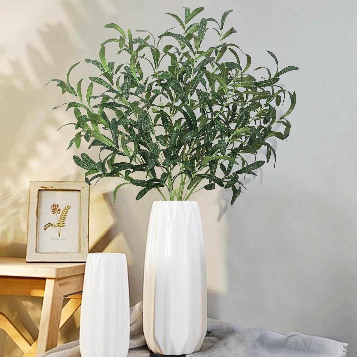 4 Pcs 43.3" Artificial Olive Branches Long Stems Silk Greenery Leaves Tall Fake Plant Greenery Branches Fake Olive Plants for Wedding Party Garden Home Office Indoor Outdoor Decor