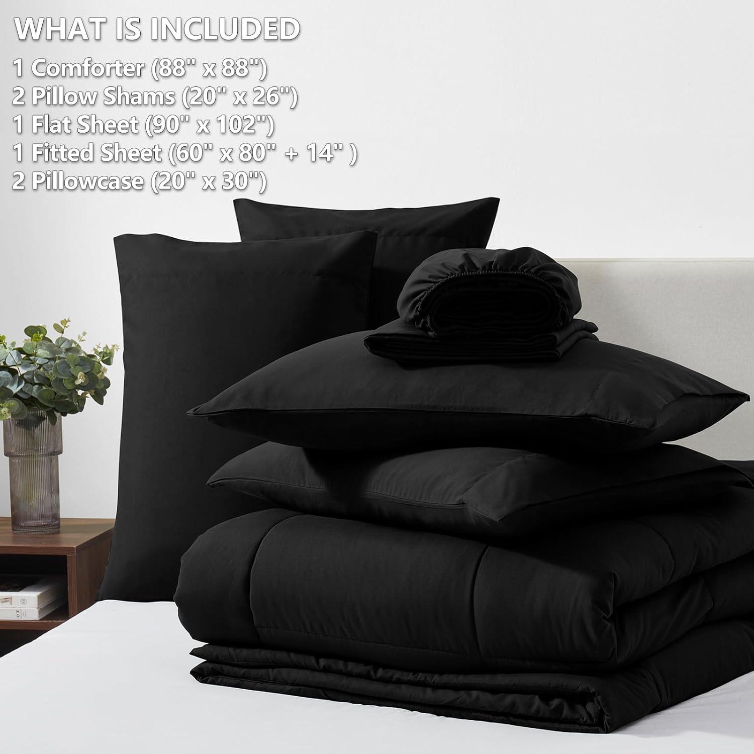 Black Microfiber Queen Down Alternative Bed in a Bag Set