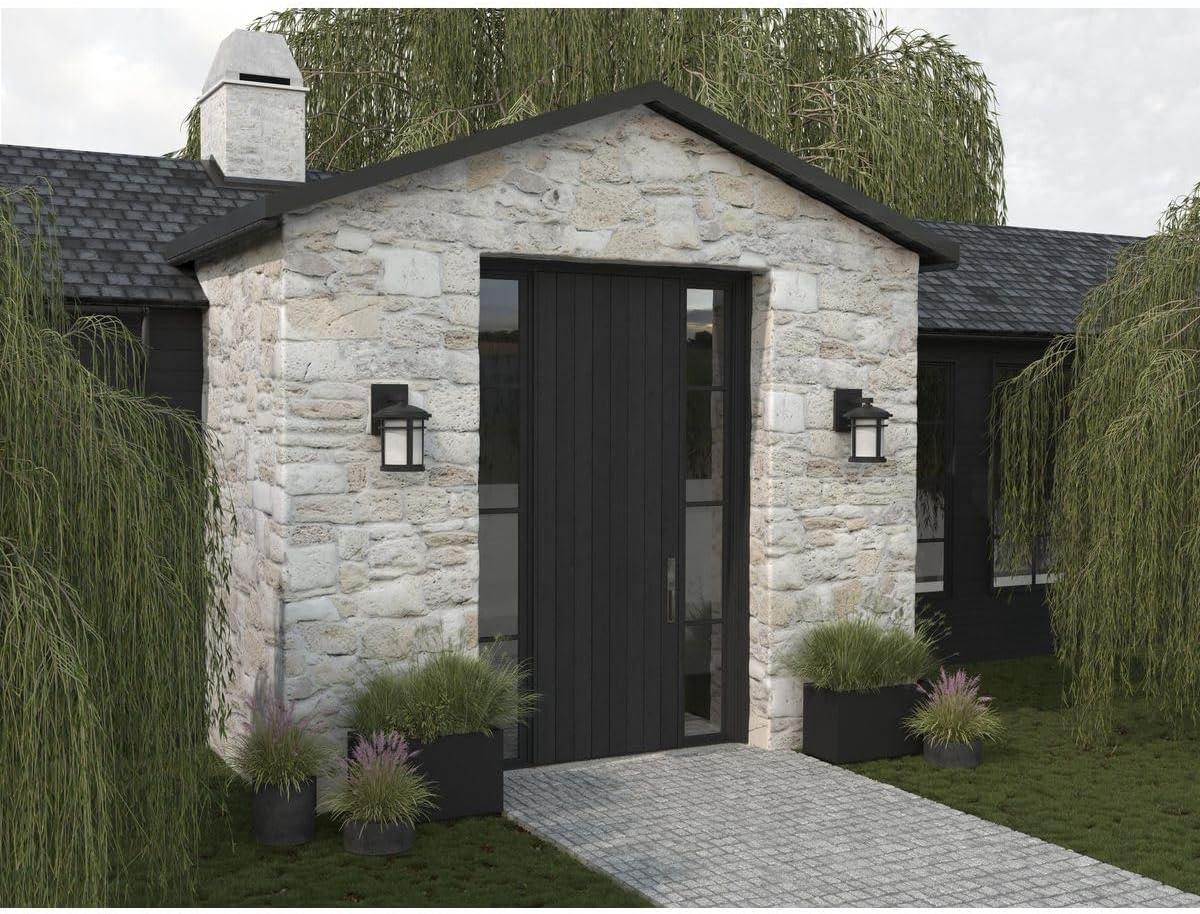 Progress Lighting Wish 1-Light Outdoor Black Wall Lantern with Etched Umber Linen Glass and Dark Sky Shield