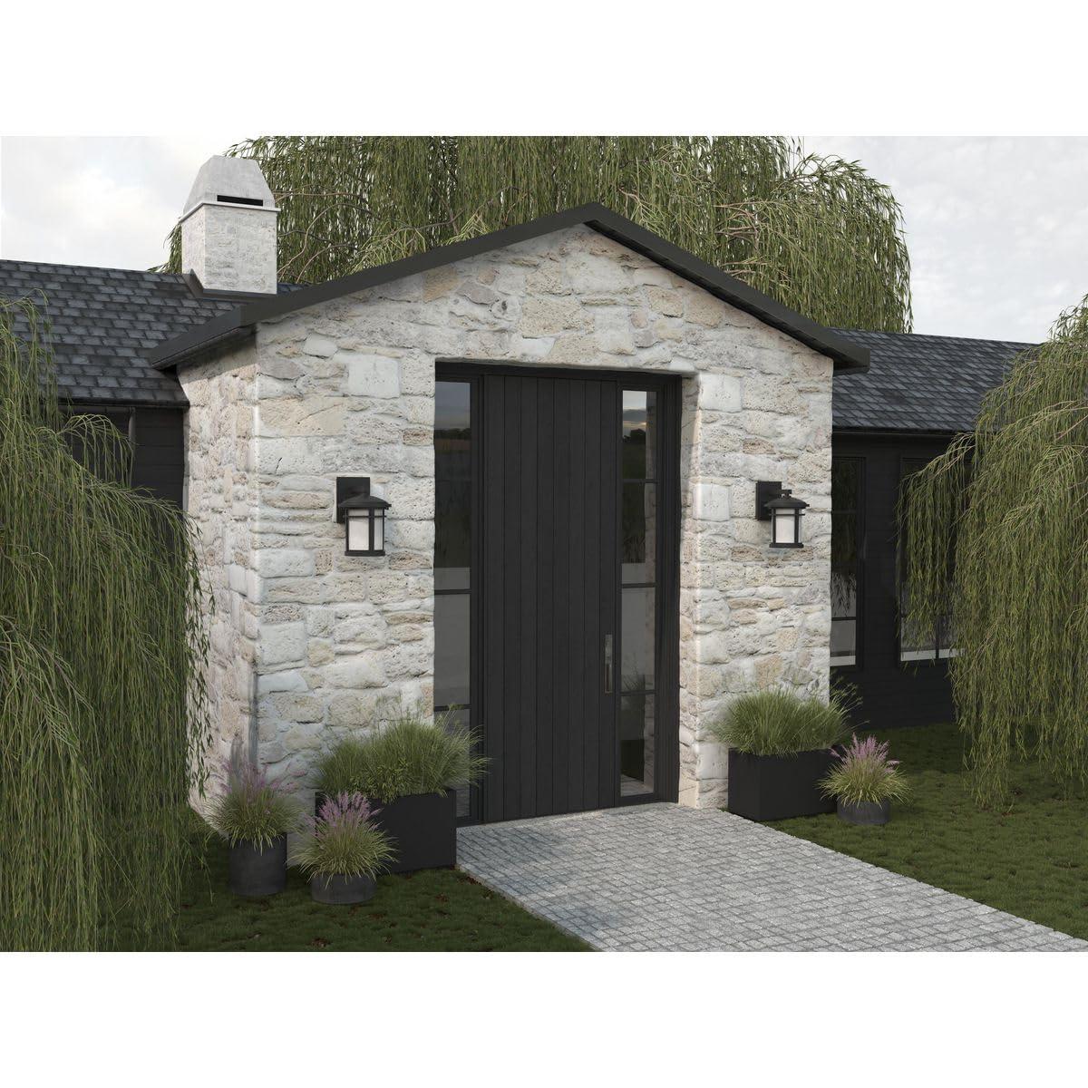 Progress Lighting Wish 1-Light Outdoor Black Wall Lantern with Etched Umber Linen Glass and Dark Sky Shield