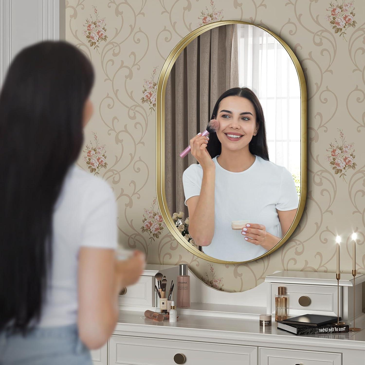 Brightify Gold Oval Mirror for Bathroom 24x36 Inch, Oval Vanity Mirror Gold Metal Frame, Modern Wall Mirror for Bedroom Living Room Farmhouse Fireplace Entryway, Hangs Horizontal or Vertical