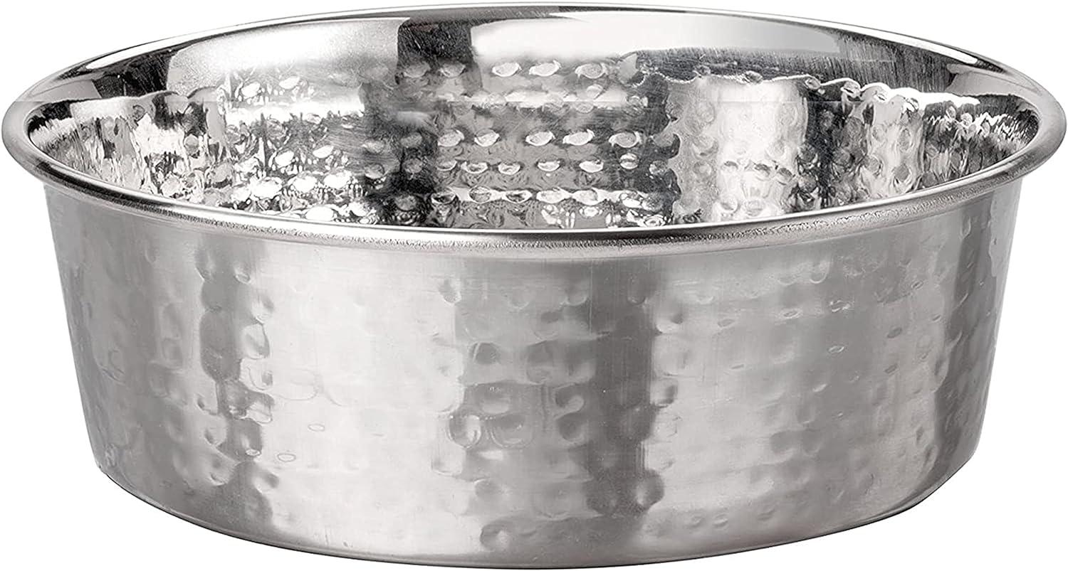 Hammered Stainless Steel Pet Bowl - Decorative & Stylish Dog Food or Water Bowl, 32 oz.