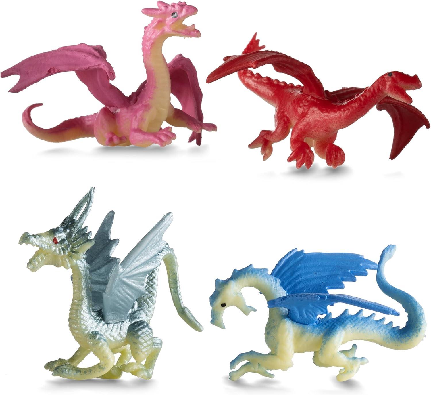Mini Dragon Toy Figures - (Pack of 36) 2 Inch Plastic Rubbery Dragon Figurines in Assorted Colors and Styles - Kids Toys for Birthday Party Favors, Decorations, Cupcake Toppers and Piñatas