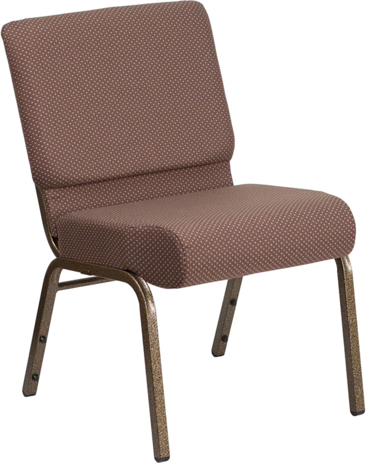 Elegant Brown Dot Fabric Stacking Chair with Gold Vein Metal Frame