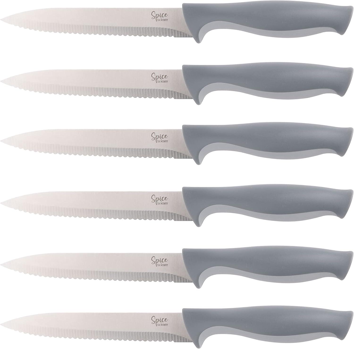 Gray 14-Piece High-Carbon Stainless Steel Cutlery Set with Rubberwood Block