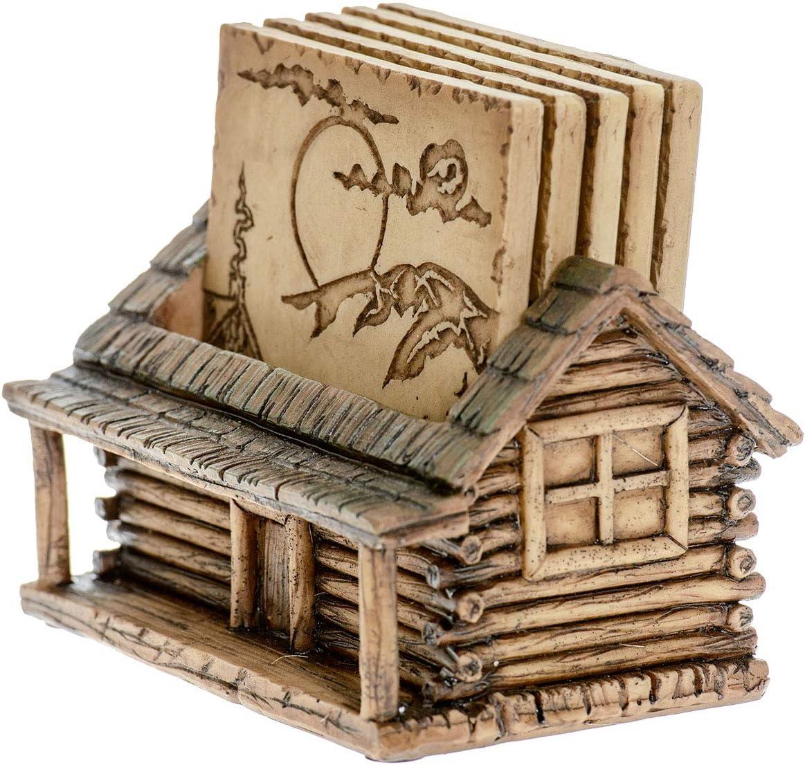 Rustic Cabin Log Coaster Set with Holder