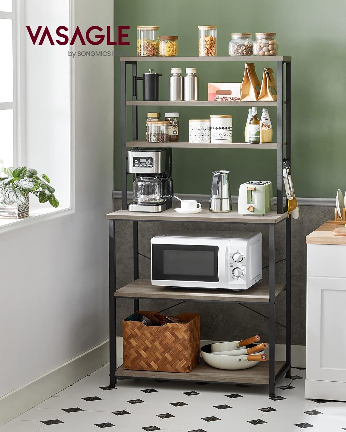 Greige and Black Adjustable 6-Tier Industrial Kitchen Rack