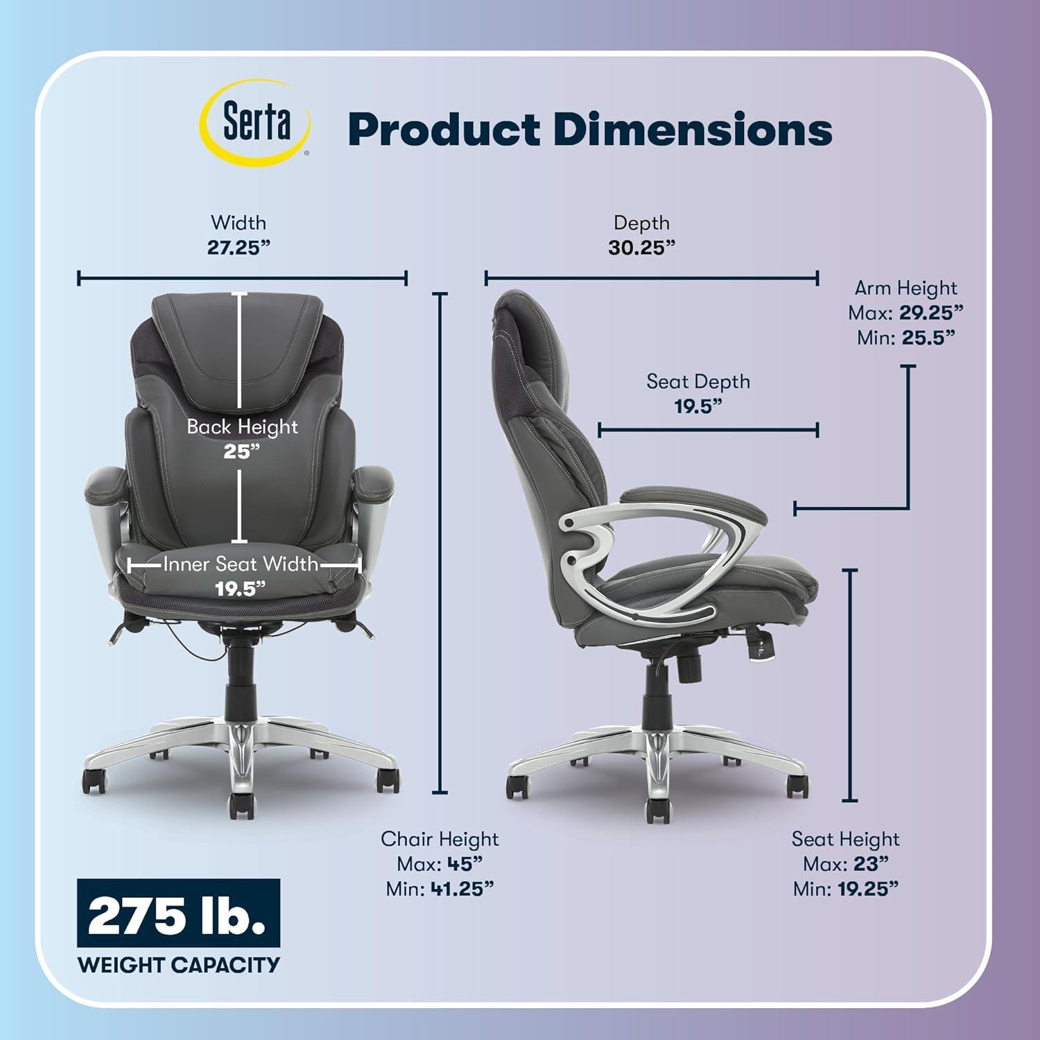 Serta Bryce Executive Office Chair with Patented AIR Lumbar Technology and Layered Body Pillows