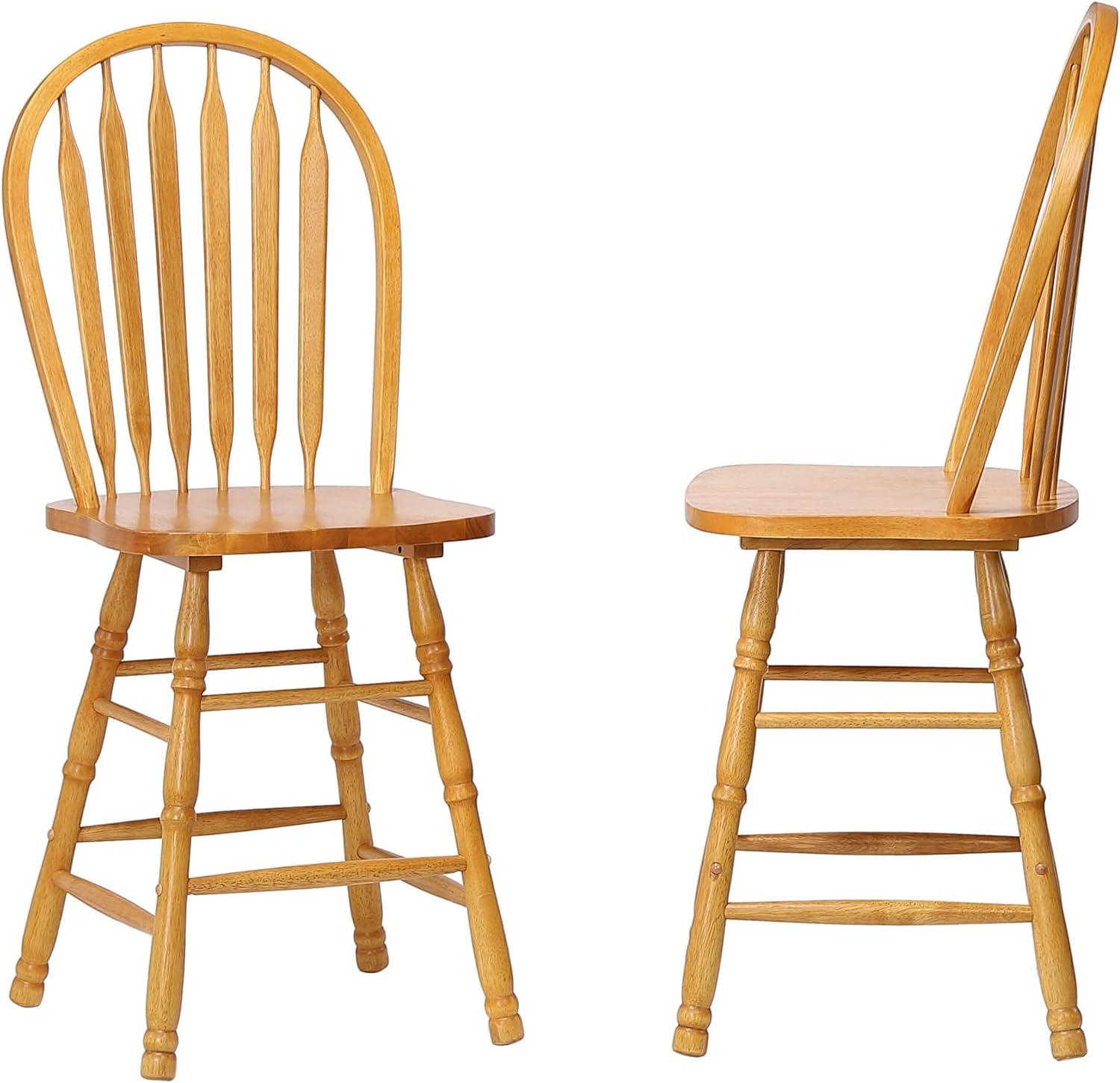 Farmhouse Chic Light Oak Solid Wood Saddle Barstool Set of 2