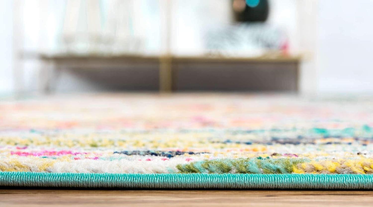 Turquoise and Yellow Over-Dyed Tribal Vintage Rectangular Rug