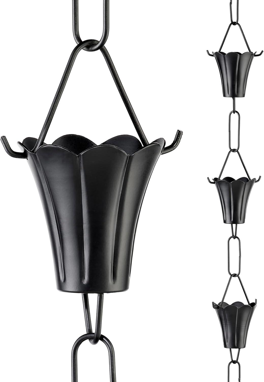 Fluted Flower Black Aluminum 8.5 ft Rain Chain