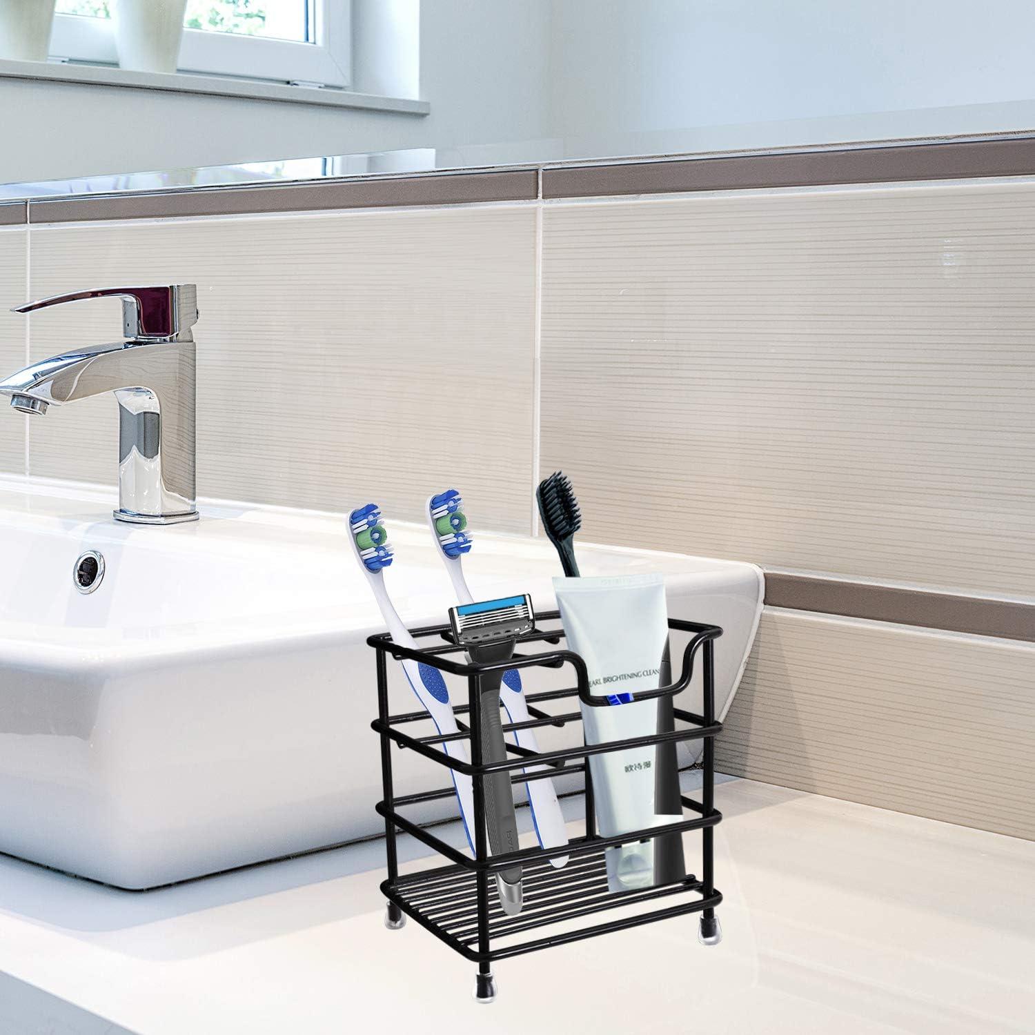 HYRIXDIRECT Toothbrush Holders for Bathrooms Stainless Steel Rustproof Toothbrush and Toothpaste Holder Organizer Tooth Brush Storage Stand