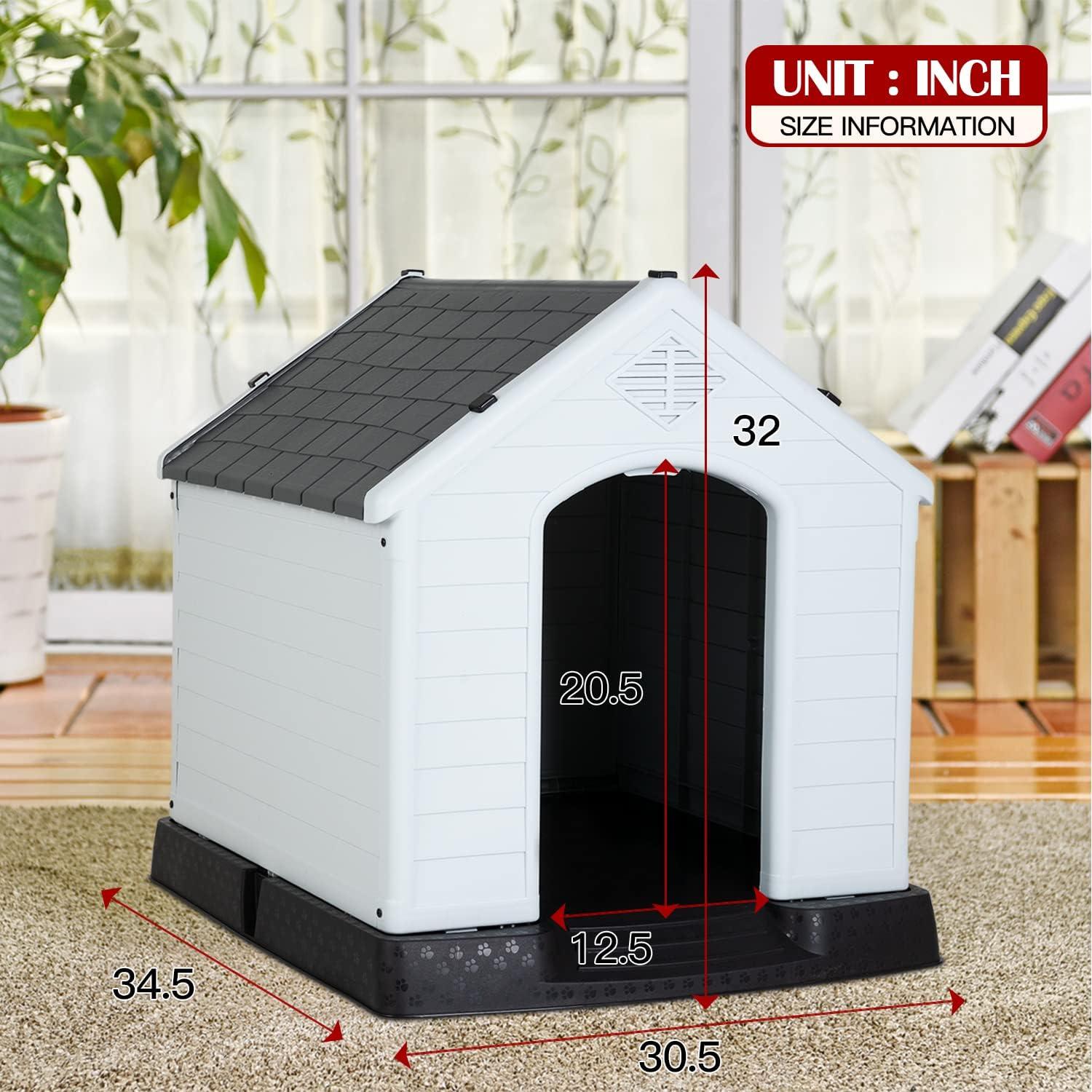 Large Gray Insulated Plastic Dog House with Raised Floor