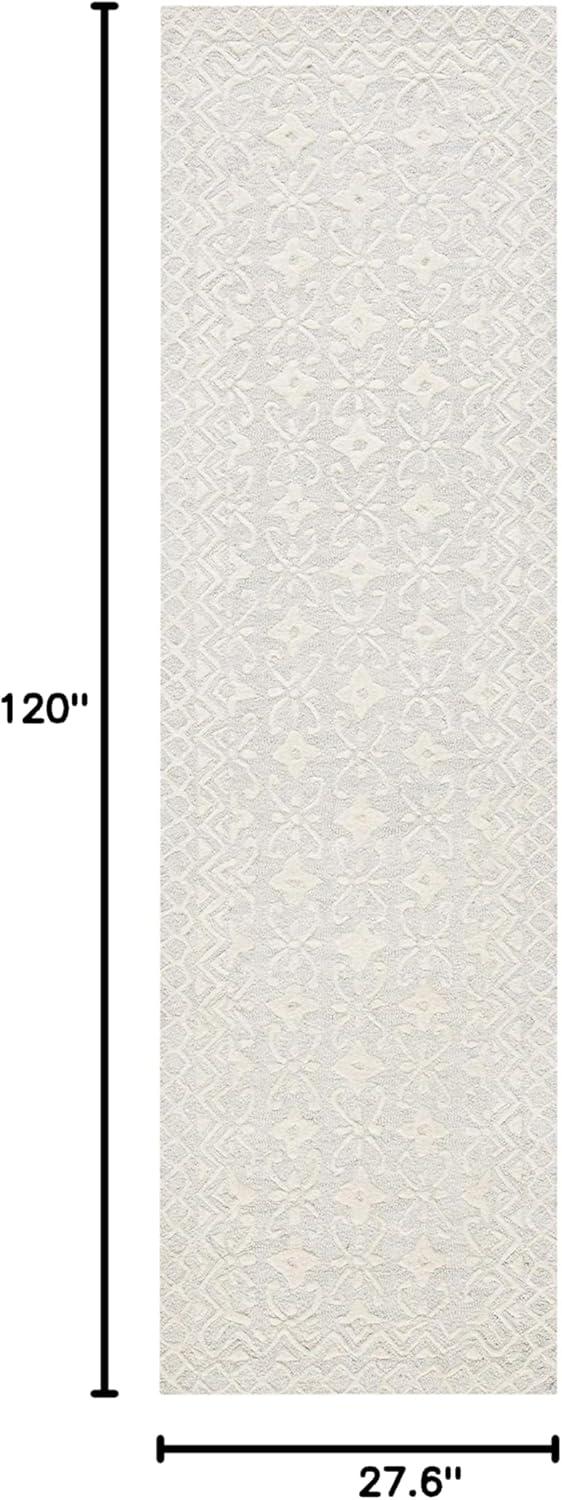 Blossom Blue and Ivory Floral Wool Tufted Runner Rug