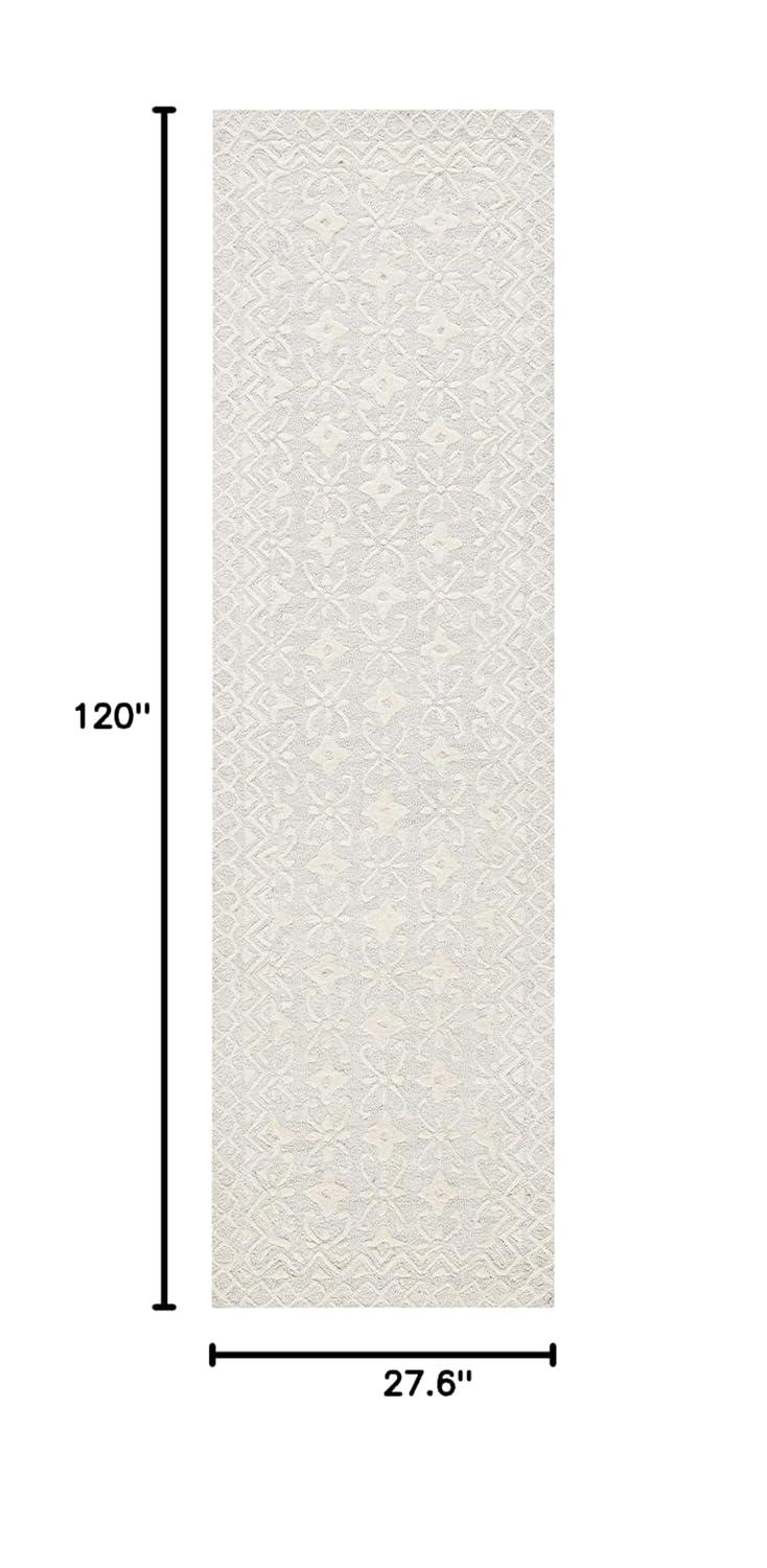 SAFAVIEH Blossom Collection Runner Rug - 2'3" x 10', Grey & Ivory, Handmade Wool, Ideal for High Traffic Areas in Living Room, Bedroom (BLM114F)