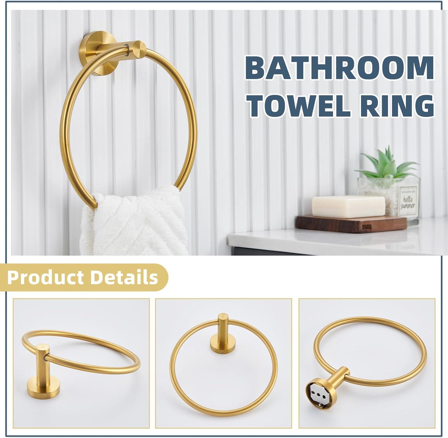 Chihod Toilet Paper Holder & Towel Ring Brushed Gold Hand Towel Holder 2-Pieces Bathroom Accessories Towel Rack Wall Mounted Bathroom Hardware Set Stainless Steel C38