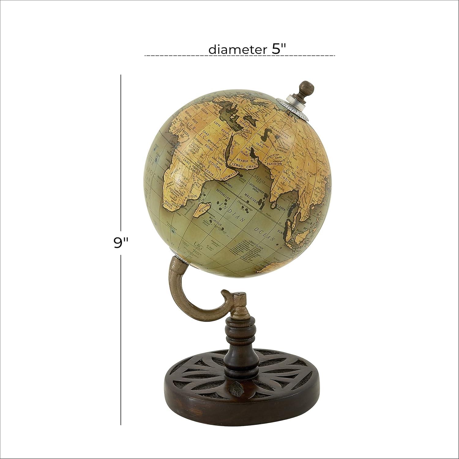 Mango Wood Classic Globe with Green Abstract Detail, 5" x 9"