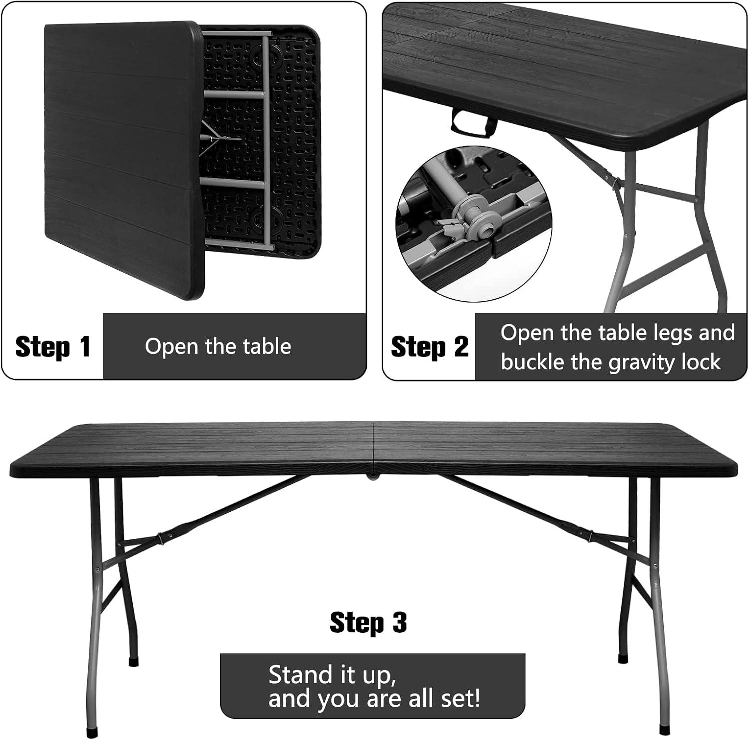 GIVIMO 6ft Folding Table, Portable Plastic Tables for Party, Picnic, Camping, Black