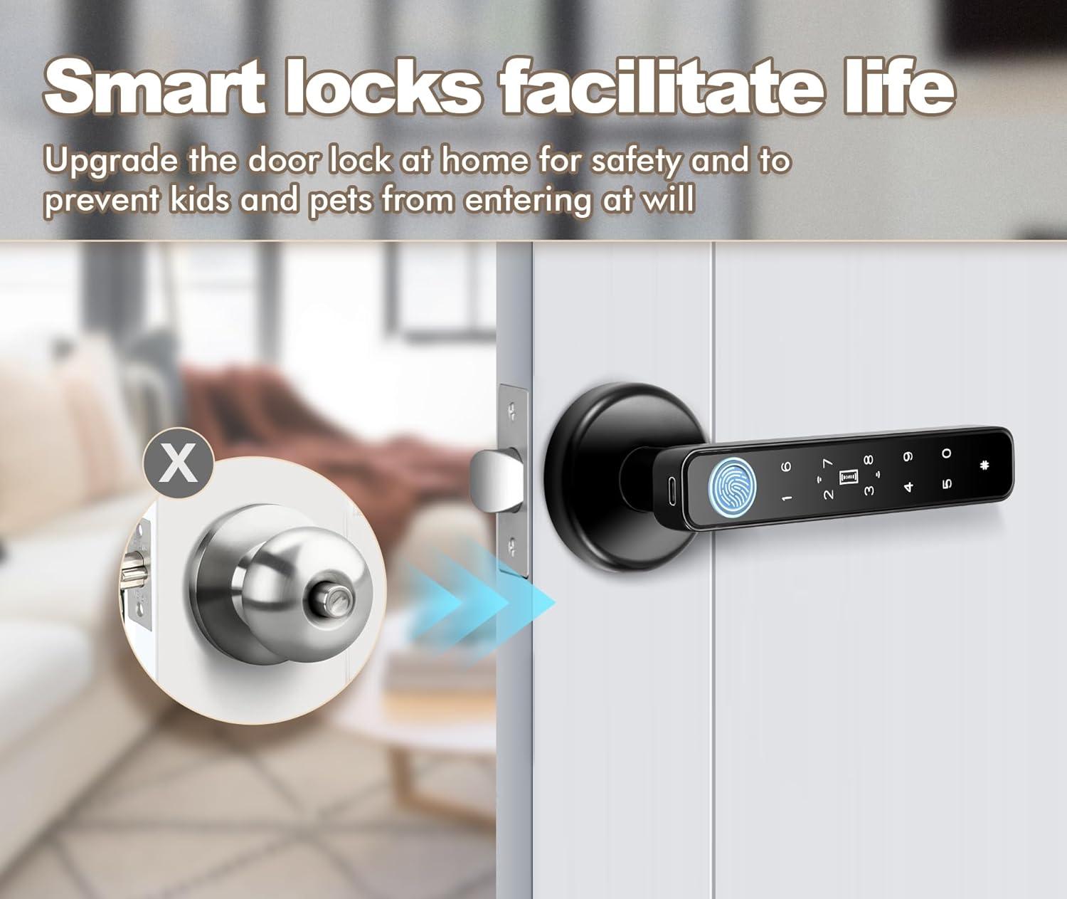 Brushed Black 5-in-1 Smart Fingerprint Door Knob