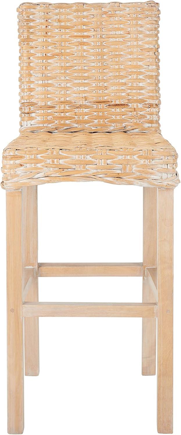 Tobie Rattan Bar Stool - White Washed - Safavieh