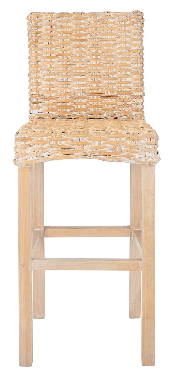 Tobie Rattan Bar Stool - White Washed - Safavieh