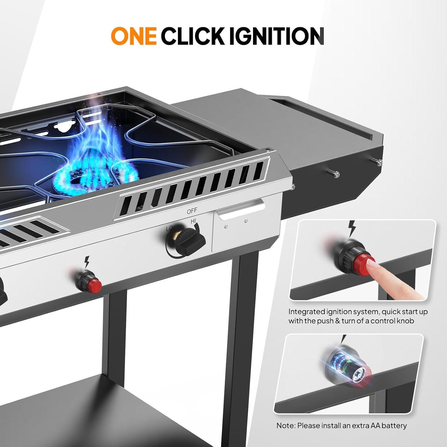 ROVSUN 2 Burner Outdoor Propane Gas Stove with Ignition, Regulator & Shelf, 150,000 BTU Powerful Cooker for Backyard Patio Cooking Home Canning Frying