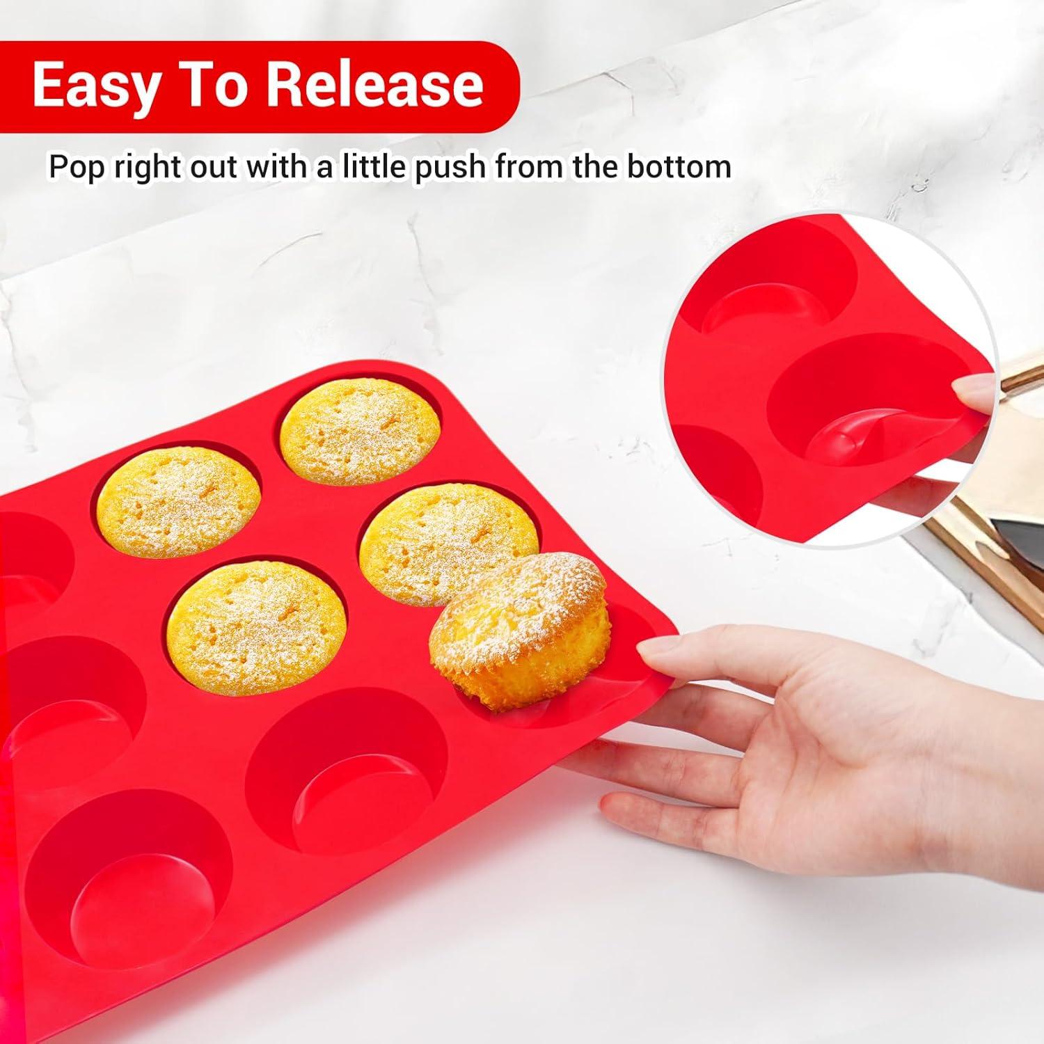 RUseeN Silicone Muffin Pan 2 Pack - 12 Cups Regular Silicone Cupcake Pan, Non-stick Silicone Great for Making Muffin Cakes, Tart, Bread - BPA Free and Dishwasher Safe