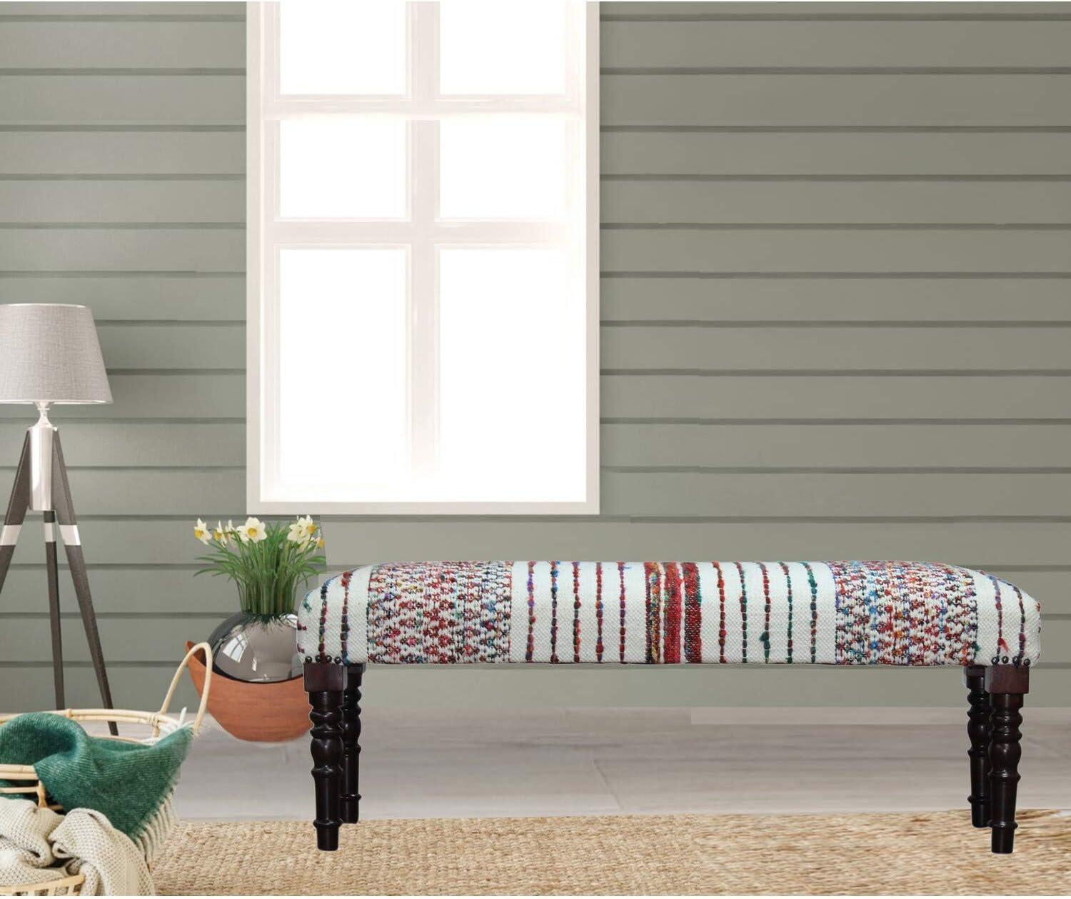 Colorful Chevron and Striped Chindi Bench with Storage