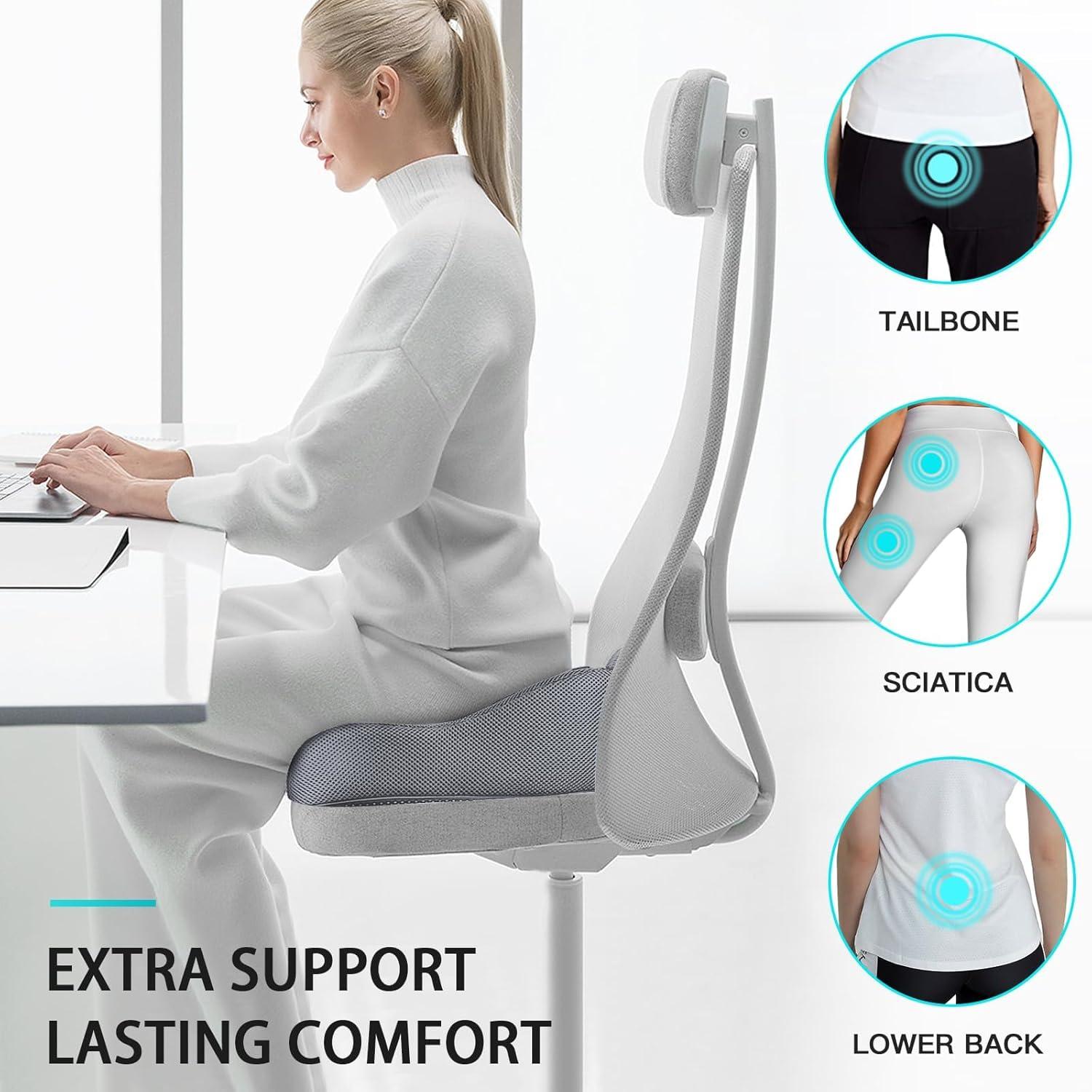 X Large Memory Seat Cushion for Office Chair Sciatica & Back Pain Relief Memory Foam Firm Coccyx Pad for Car, Wheelchair, Gaming Chair and Desk Chair, Gray