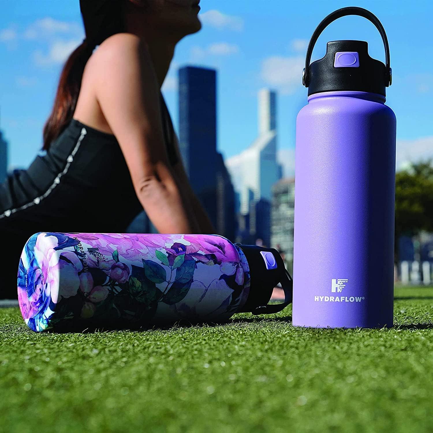 Hydraflow Hybrid - Triple Wall Vacuum Insulated Bottle with Flip Straw - Insulated Water Bottle - Stainless Steel Bottle - Water Bottle with Straw - Reusable Water Bottle (25oz, Powder Graphite)