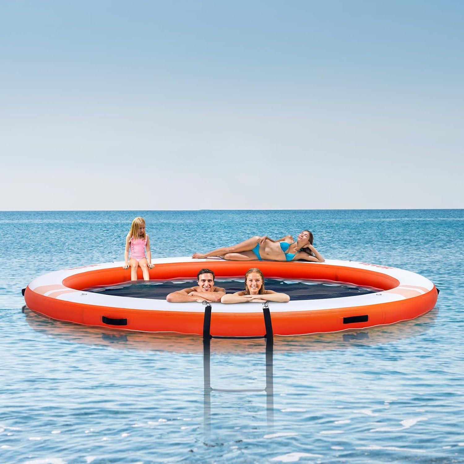 Stellweilan Tessberg 15x6.5FT Inflatable Dock Platform with 4*6FT Trampoline Mesh Pool, Floating Platform Water Mat