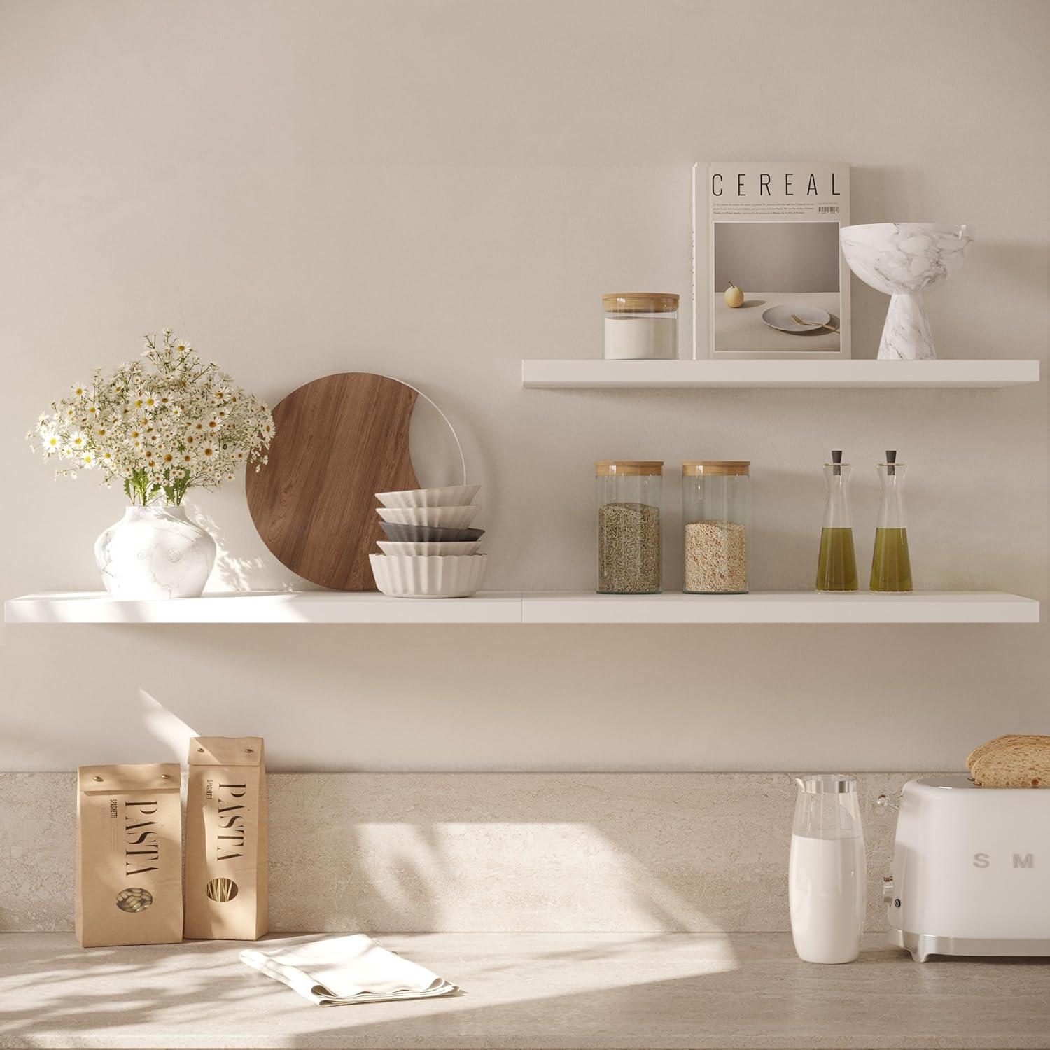 Axeman 36 Inch Solid Wood Wall Shelves Set of 2, Modern Floating Shelves for Wall Storage