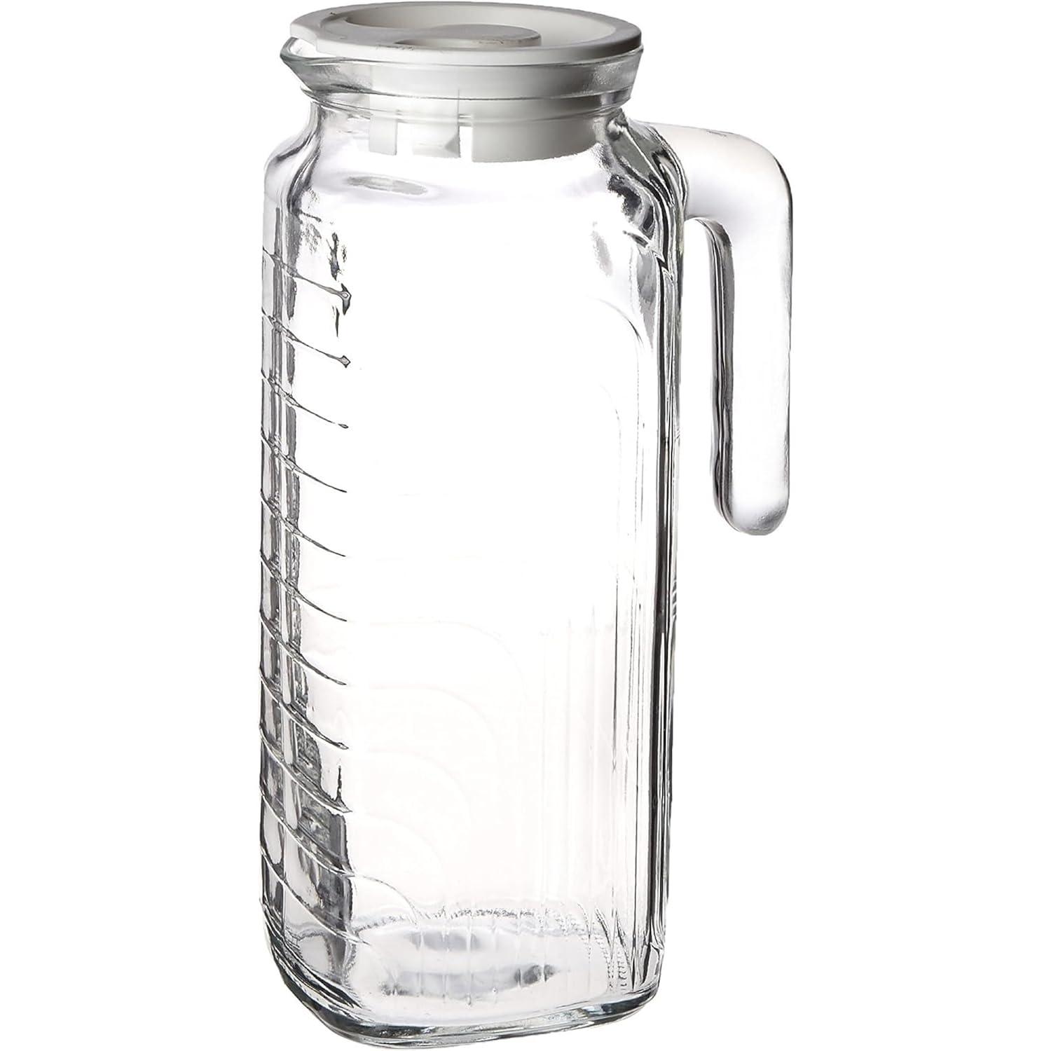 Bormioli Rocco Gelo Glass Jug/Pitcher with Lid, 41-Ounce, White Lid, , Beverage Server, White Lid