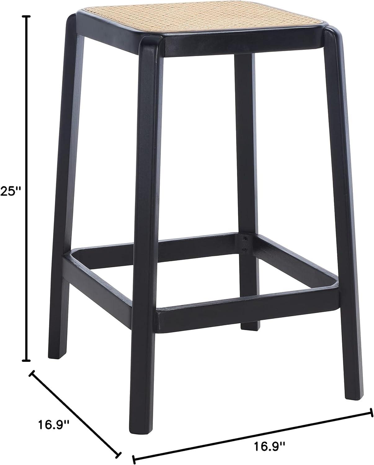 Silus Backless Cane Counter Stool - Black/Natural - Safavieh