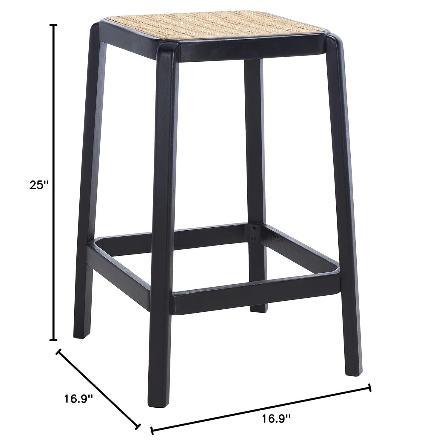Silus Backless Cane Counter Stool - Black/Natural - Safavieh