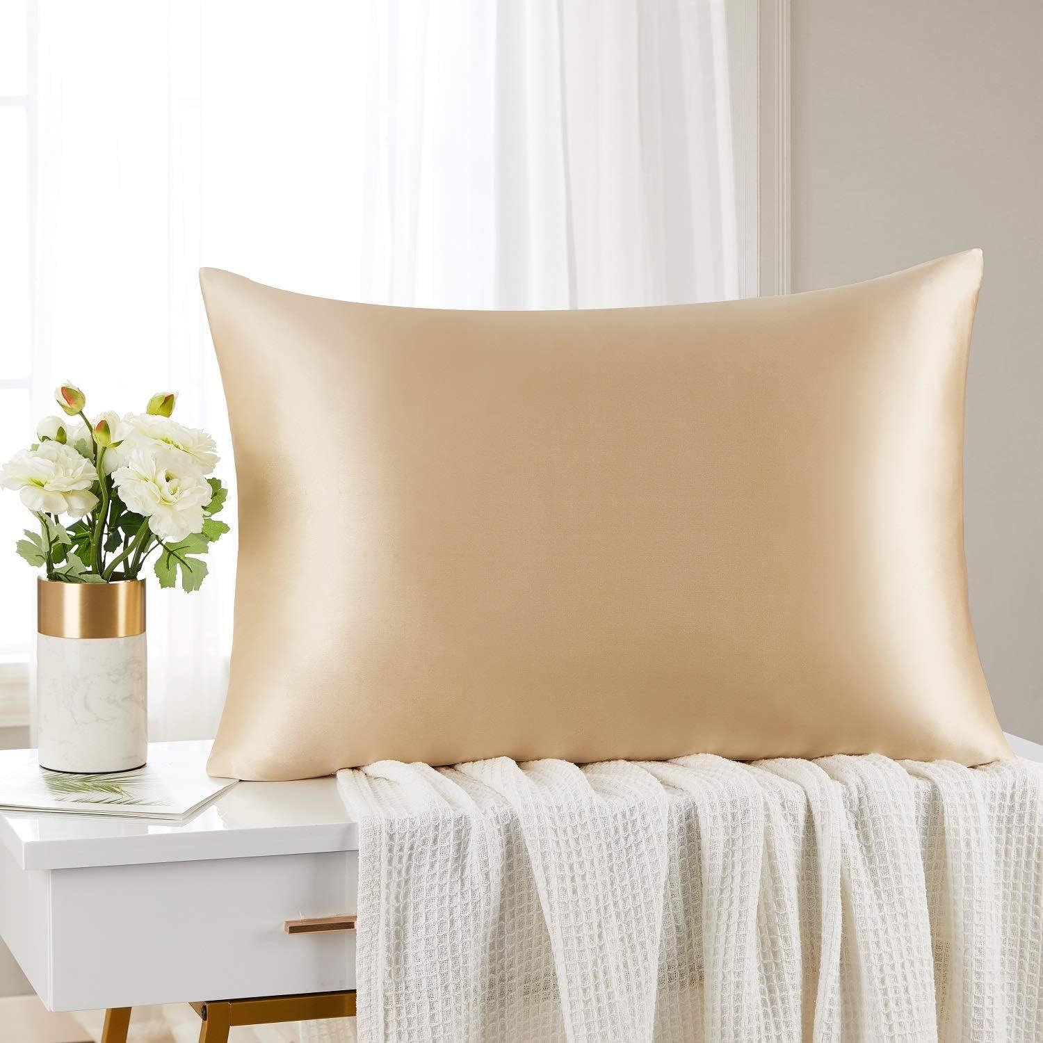 Mellanni Gold Silk Throw Pillow Cover in Gift Box, Mulberry Silk, 18x18, 1 Count