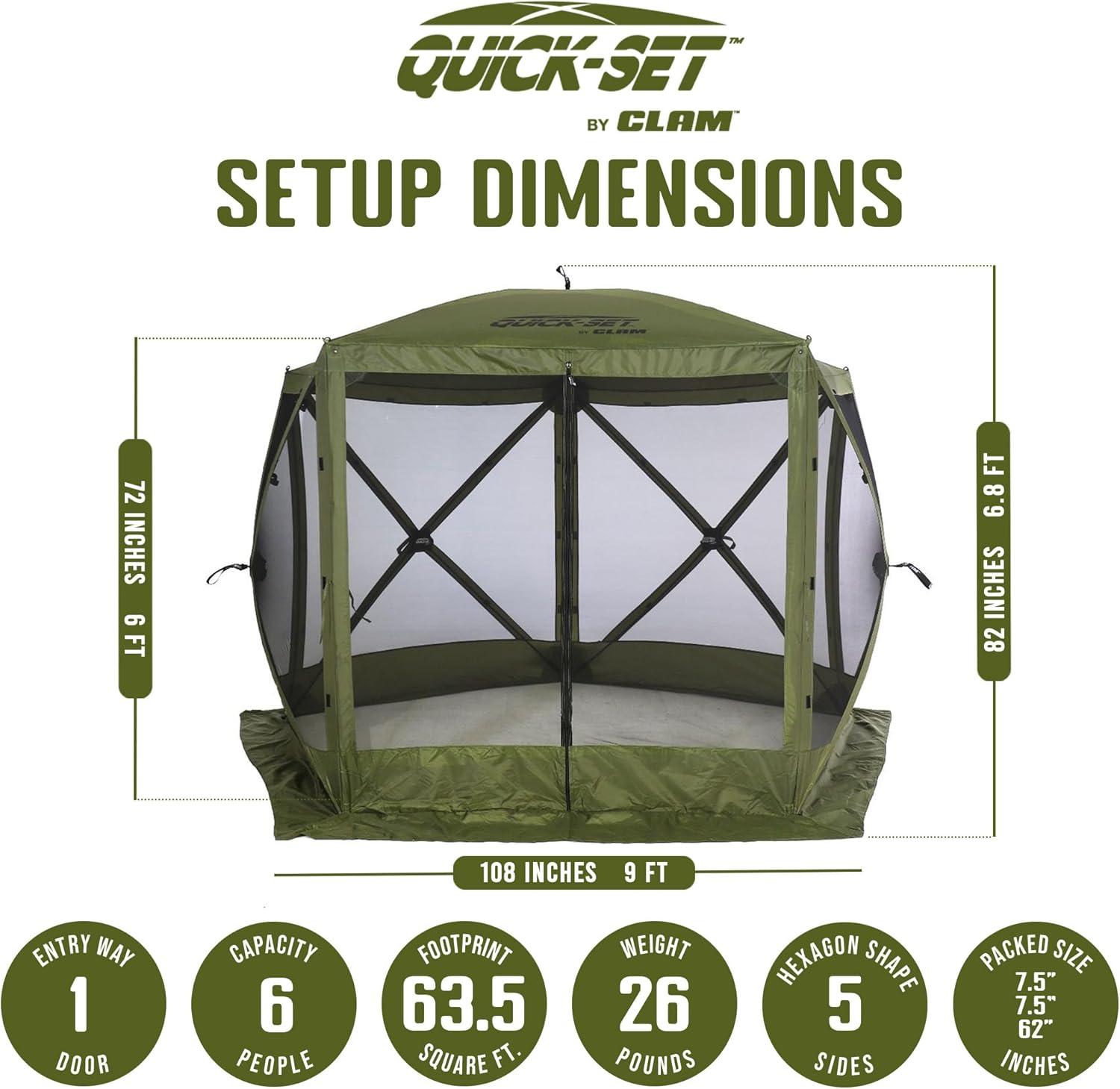 CLAM Quick-Set Pavilion Portable Pop-Up Outdoor Camping Gazebo Screen Tent Sided Canopy Shelter with Ground Stakes & Carry Bag