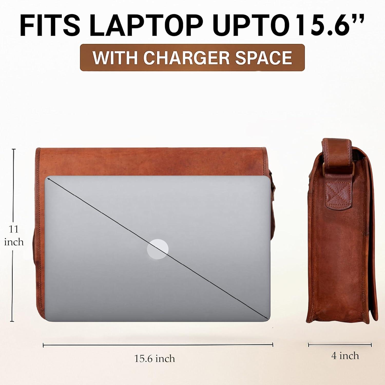 Messenger Bag Genuine Leather (Unisex, Adults, Brown, Medium) by Vintage Gallery!!