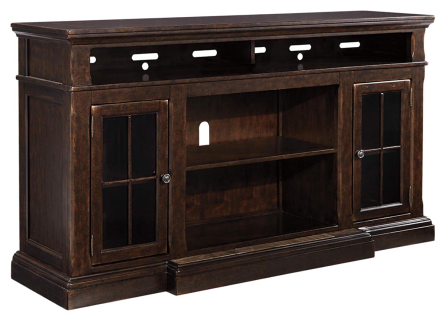Ashley Roddinton 74" TV Stand with Marble Inset Base in Dark Brown