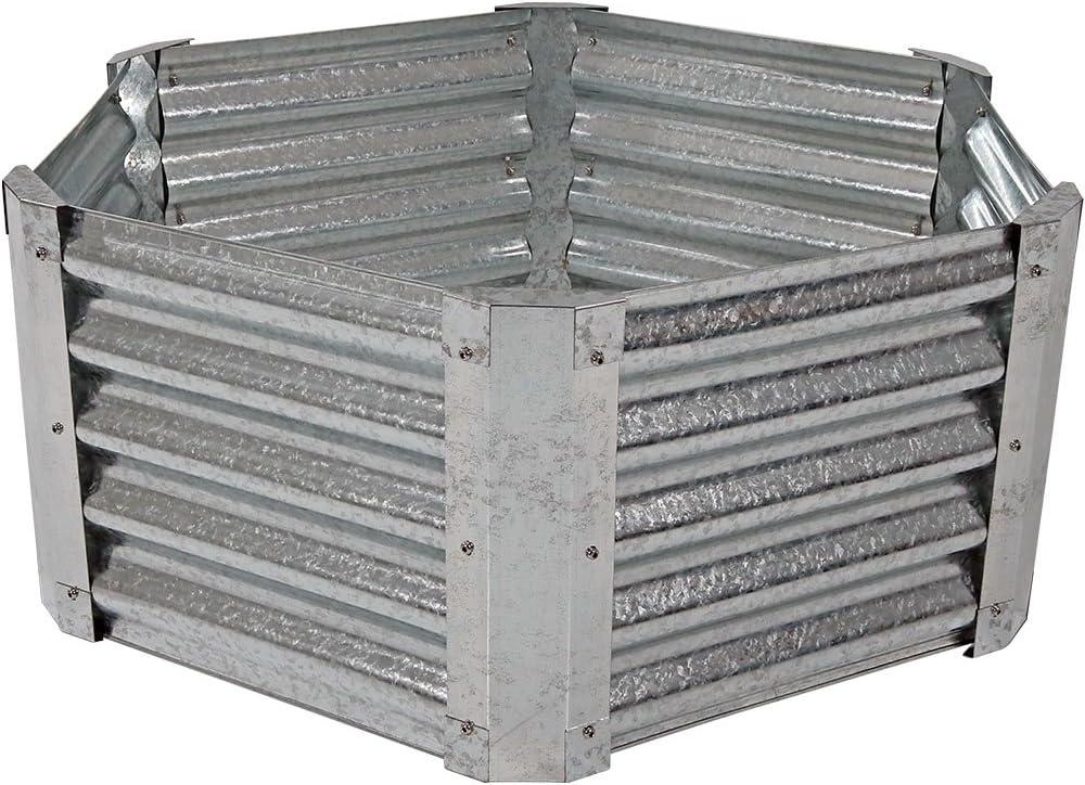 40" x 36" x 16" Hexagon Silver Galvanized Steel Raised Garden Bed