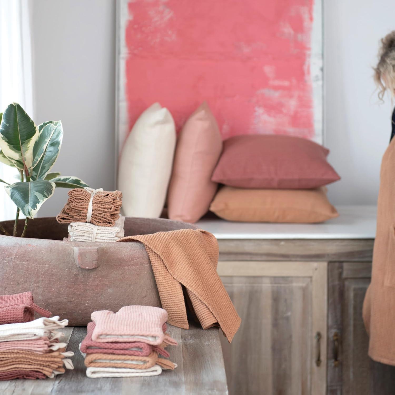 Creative Co-Op 18 Inches Square Woven Linen and Cotton Waffle Dinner Napkins for Kitchen Use, Berry Color, Set of 4