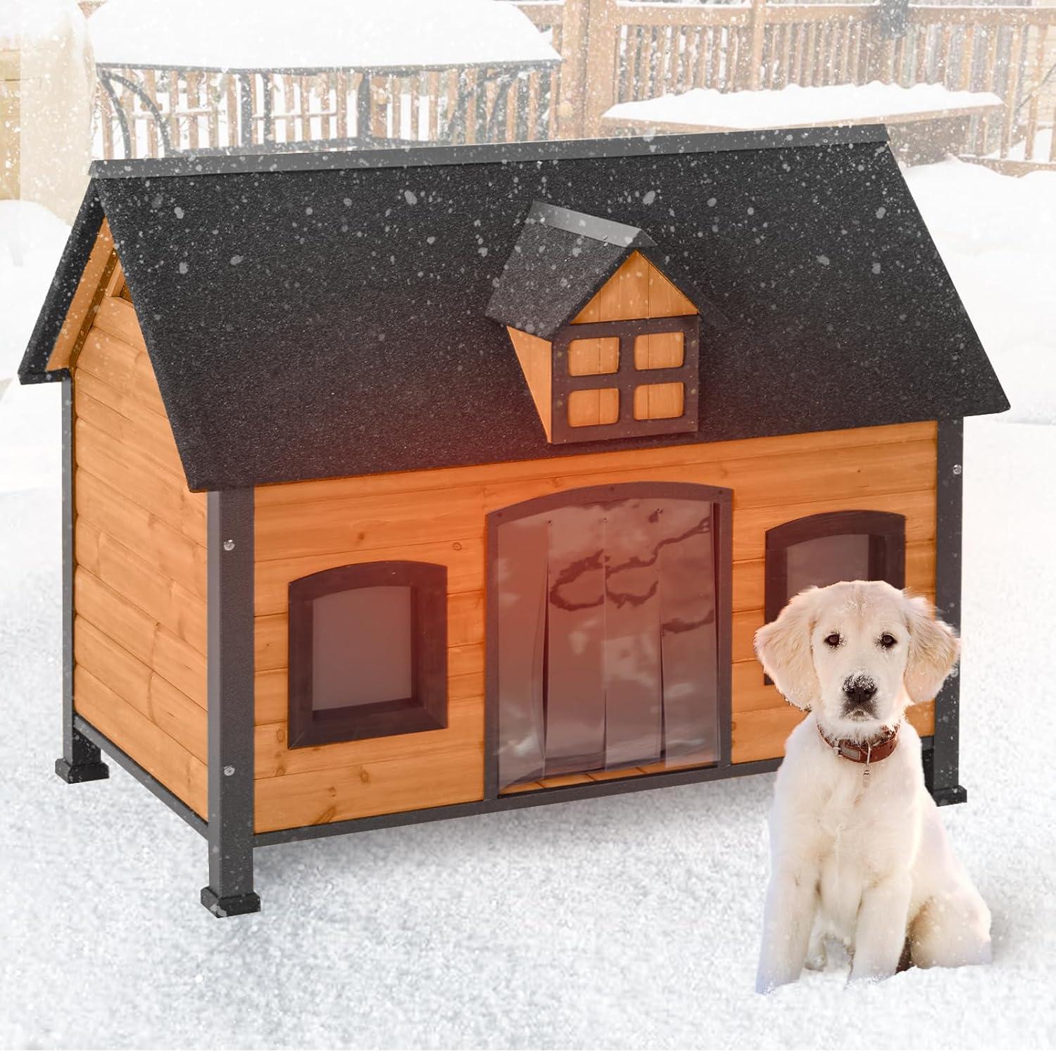 Large Insulated Wooden Dog House with Metal Frame