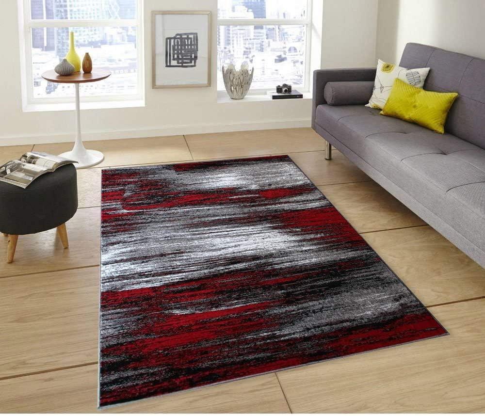 Red and Gray High Pile Abstract Area Rug