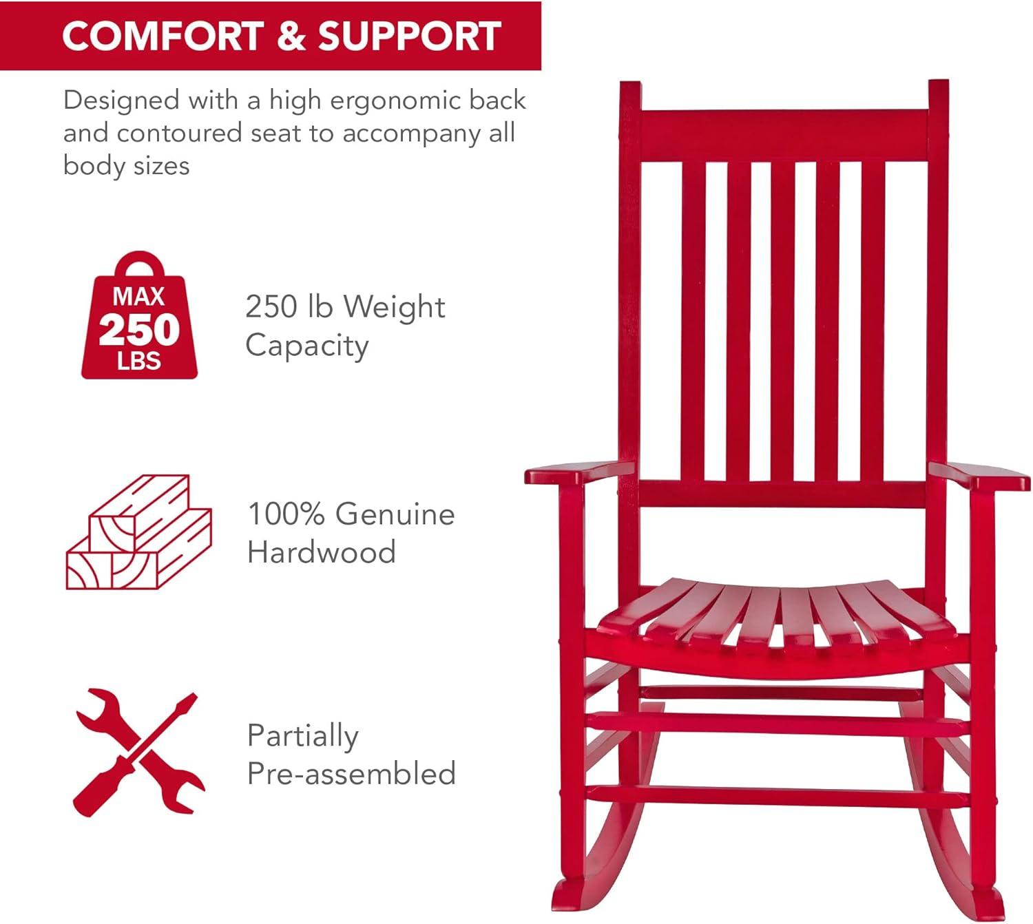 Shine Company Vermont Hardwood Outdoor Porch Patio Rocker Chair, Chili Pepper